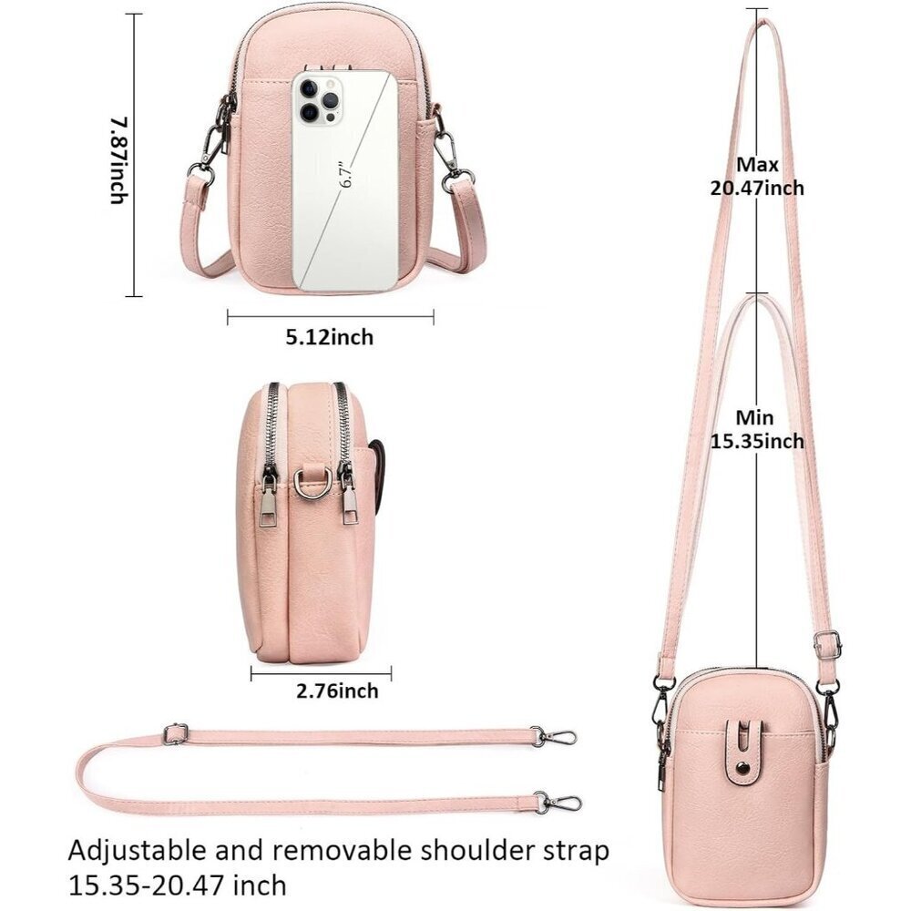 Women Y01 Pink Phone Purse Crossbody Bags for Small Travel Wallet Touch Screen - Picture 3 of 7